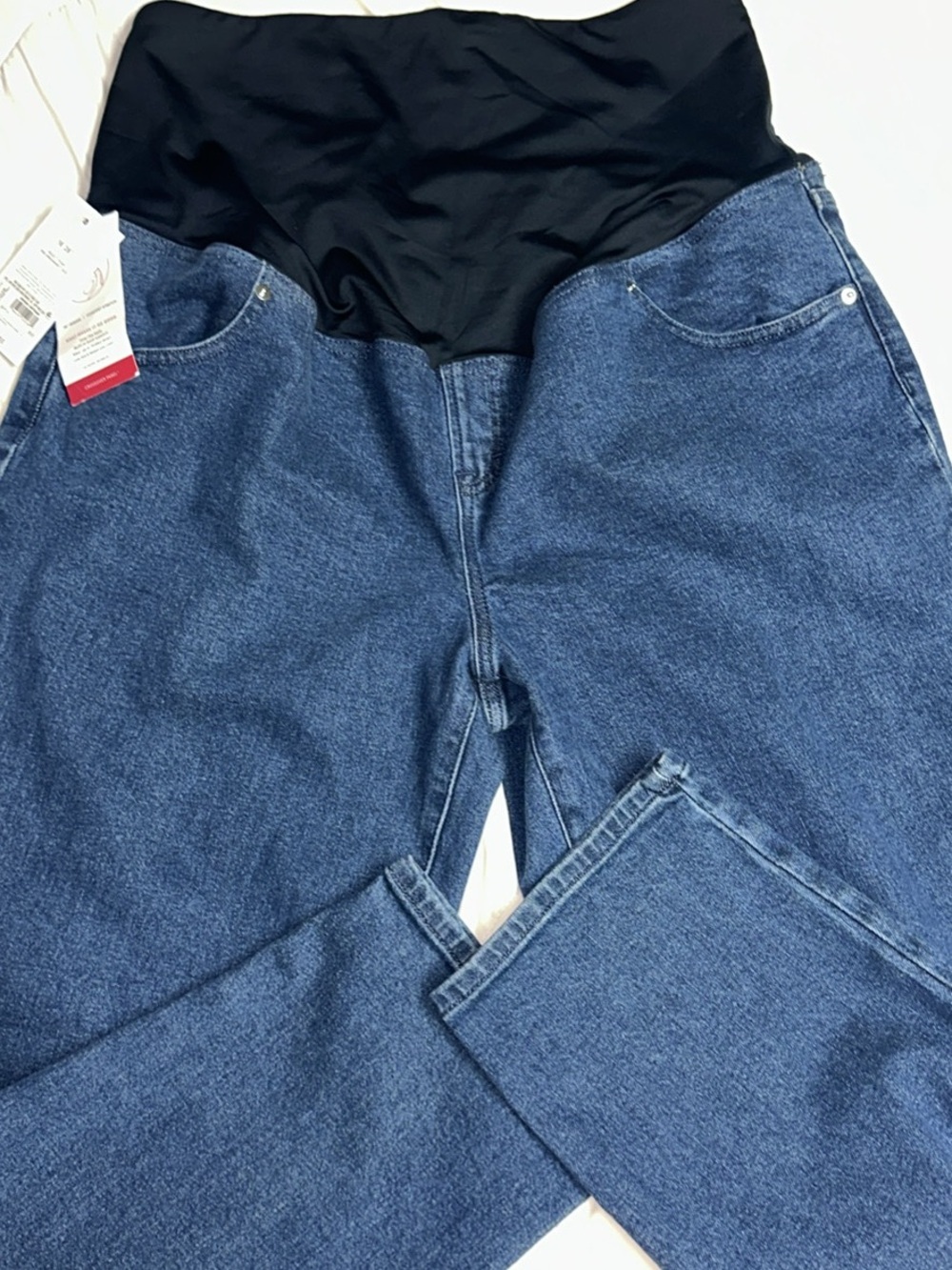 Ingrid & Isabel Blue Denim Maternity Jeans with Blue Waistband 90’s Retro Fit